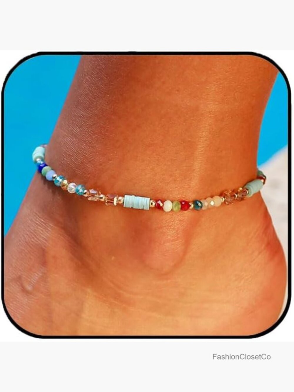 Boho Handmade Beaded Anklet Silver Alloy Crystal Adjustable Summer Beach Foot
